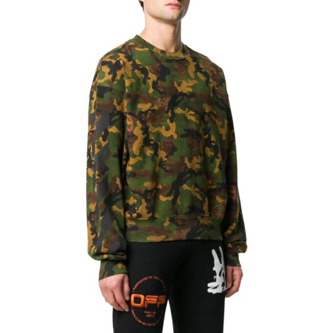 Off-White Camiseta de manga corta para hombre SS22 con estampado de camuflaje, cuello redondo, versión jersey, verde