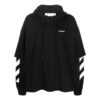 Off-White Camiseta de manga larga con capucha para hombre, estampado de rayas en color liso, negra