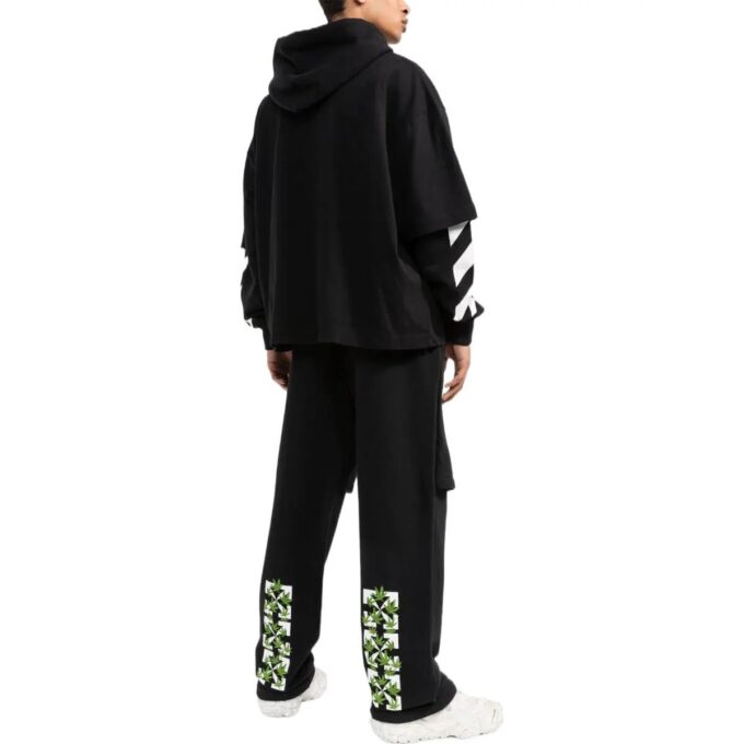 Off-White Camiseta de manga larga con capucha para hombre, estampado de rayas en color liso, negra