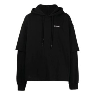 Off-White Camiseta de manga larga con capucha y estampado de logotipo para hombre, colección primavera-verano 2022, color negro Off-White Camiseta de manga larga con capucha y estampado de logotipo para hombre, colección primavera-verano 2022, color negro