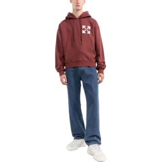 Off-White Camiseta de manga larga con capucha y estampado de logotipo para hombre, colección SS22, color rojo vino Off-White Camiseta de manga larga con capucha y estampado de logotipo para hombre, colección SS22, color rojo vino