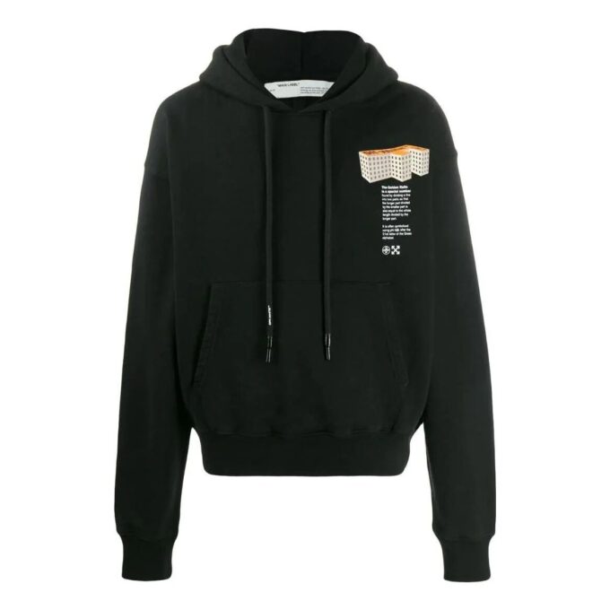 Off-White Camiseta de manga larga con capucha y estampado liso para hombre, colección primavera-verano 2022, color negro