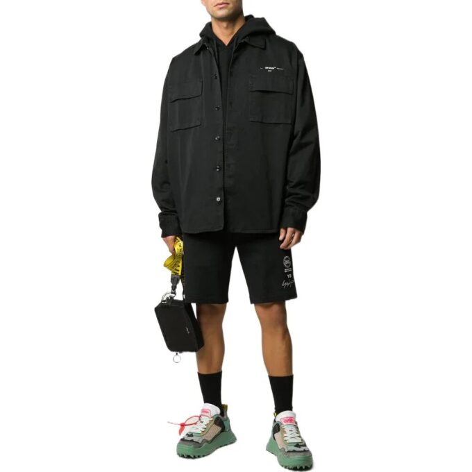Off-White Camiseta de manga larga con capucha y estampado liso para hombre, colección primavera-verano 2022, color negro