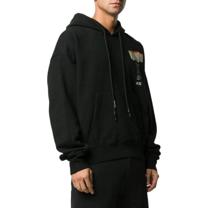 Off-White Camiseta de manga larga con capucha y estampado liso para hombre, colección primavera-verano 2022, color negro