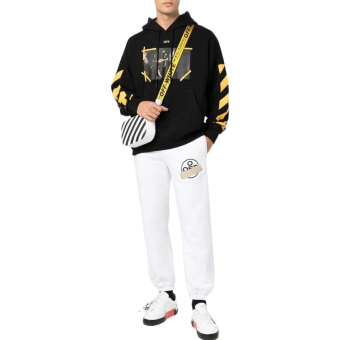 Off-White Camiseta de manga larga con capucha y estampado para hombre, colección primavera-verano 2022, color negro
