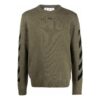 Off-White Camiseta de manga larga con cuello redondo y estampado de Arrows para hombre, colección Otoño-Invierno 2022, verde militar
