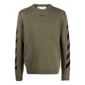 Off-White Camiseta de manga larga con cuello redondo y estampado de Arrows para hombre, colección Otoño-Invierno 2022, verde militar
