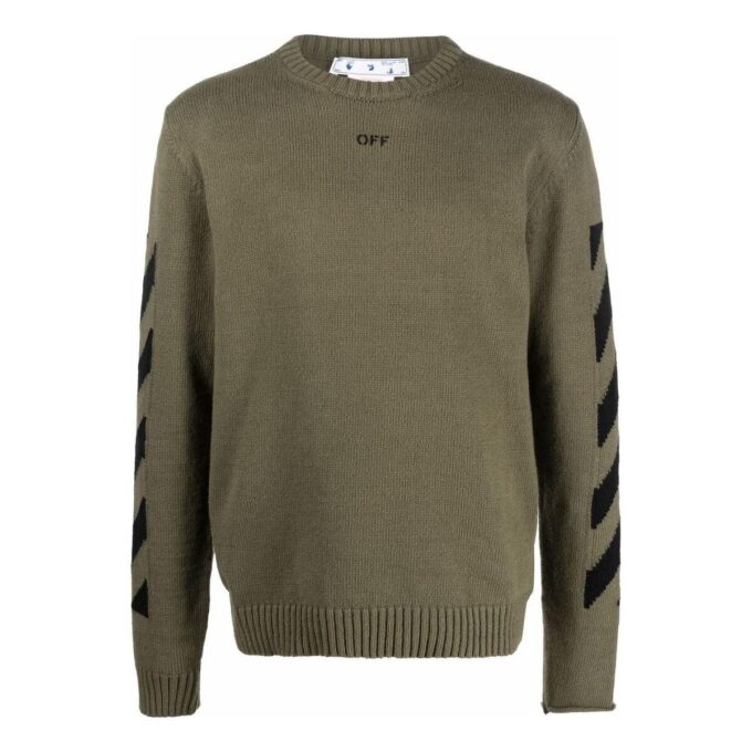 Off-White Camiseta de manga larga con cuello redondo y estampado de Arrows para hombre, colección Otoño-Invierno 2022, verde militar