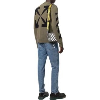 Off-White Camiseta de manga larga con cuello redondo y estampado de Arrows para hombre, colección Otoño-Invierno 2022, verde militar