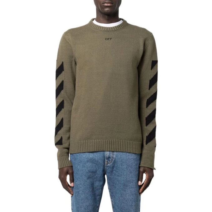 Off-White Camiseta de manga larga con cuello redondo y estampado de Arrows para hombre, colección Otoño-Invierno 2022, verde militar