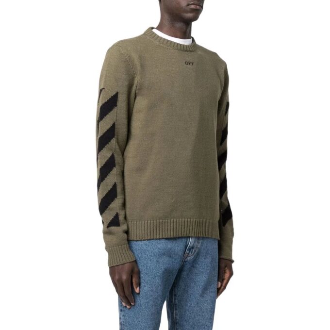 Off-White Camiseta de manga larga con cuello redondo y estampado de Arrows para hombre, colección Otoño-Invierno 2022, verde militar