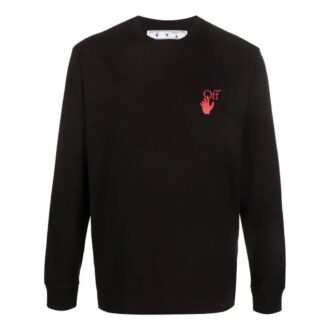 Off-White Camiseta de manga larga con cuello redondo y estampado de flecha con el logotipo para hombre, colección primavera-verano 2022, color negro Off-White Camiseta de manga larga con cuello redondo y estampado de flecha con el logotipo para hombre, colección primavera-verano 2022, color negro
