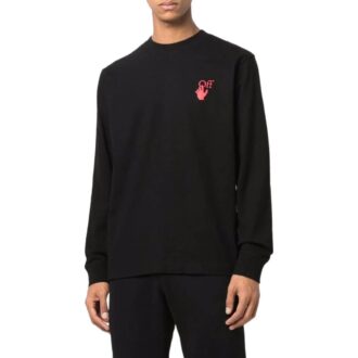Off-White Camiseta de manga larga con cuello redondo y estampado de flecha con el logotipo para hombre, colección primavera-verano 2022, color negro Off-White Camiseta de manga larga con cuello redondo y estampado de flecha con el logotipo para hombre, colección primavera-verano 2022, color negro