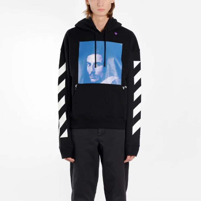 Off-White Camiseta de manga larga con estampado de personajes para hombre, color negro