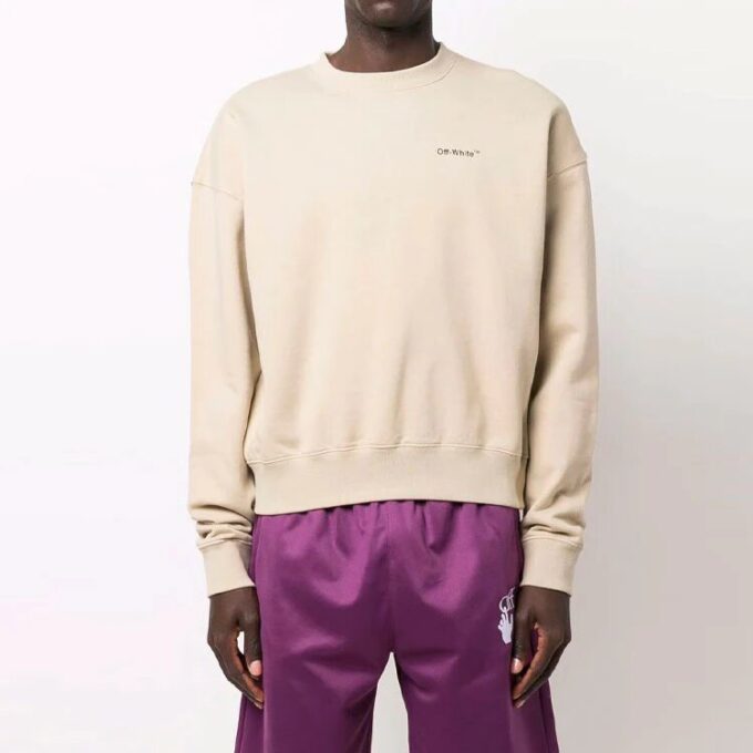 Off-White Camiseta de manga larga lisa para hombre, color caqui