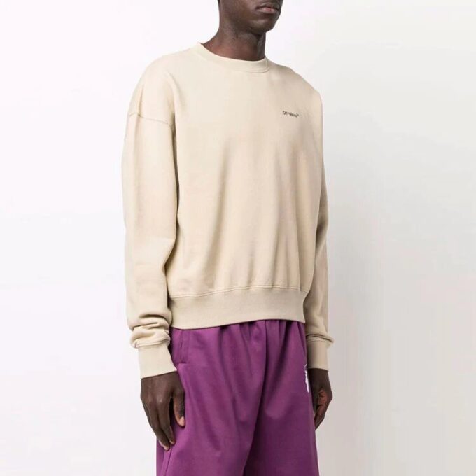Off-White Camiseta de manga larga lisa para hombre, color caqui