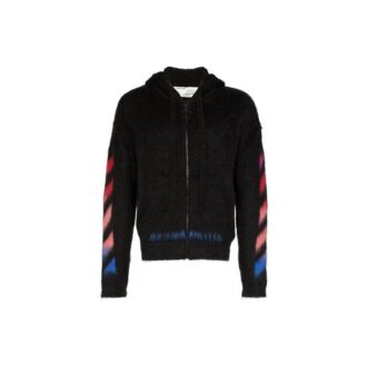 Off-White Camiseta de punto con capucha y cremallera de nailon para hombre, color negro