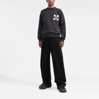 Off-White Camiseta de punto con intarsia y logotipo para hombre, colección FW22, cuello redondo, suéter de lana, corte holgado, negro