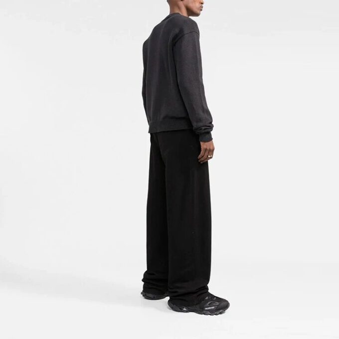 Off-White Camiseta de punto con intarsia y logotipo para hombre, colección FW22, cuello redondo, suéter de lana, corte holgado, negro