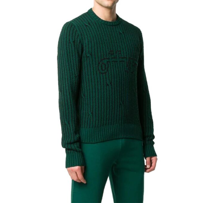 Off-White Camiseta de punto con rayas y logotipo para hombre, verde