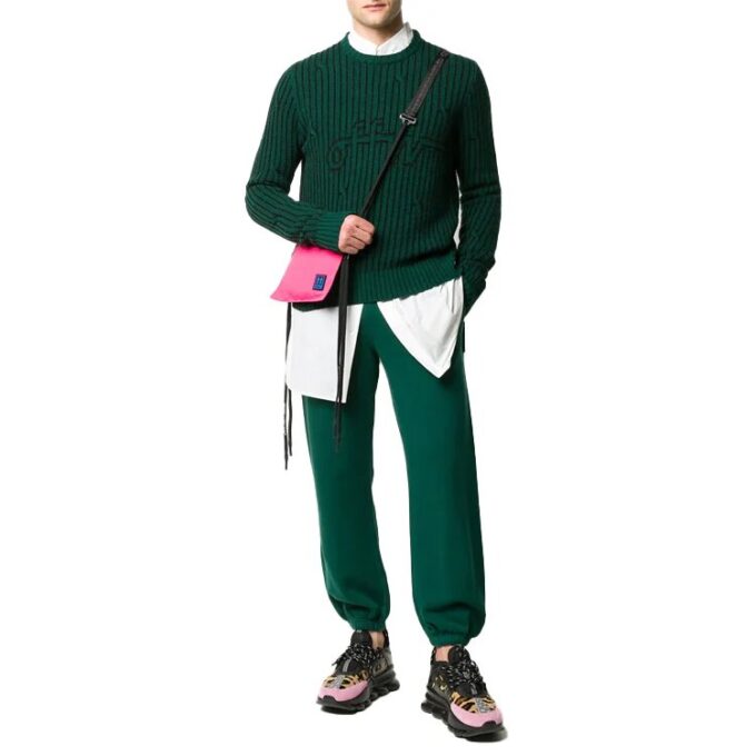 Off-White Camiseta de punto con rayas y logotipo para hombre, verde