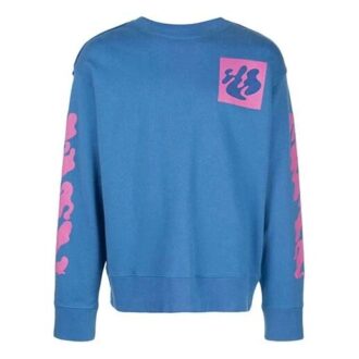 Off-White Camiseta de punto de cuello redondo con estampado abstracto para hombre, azul