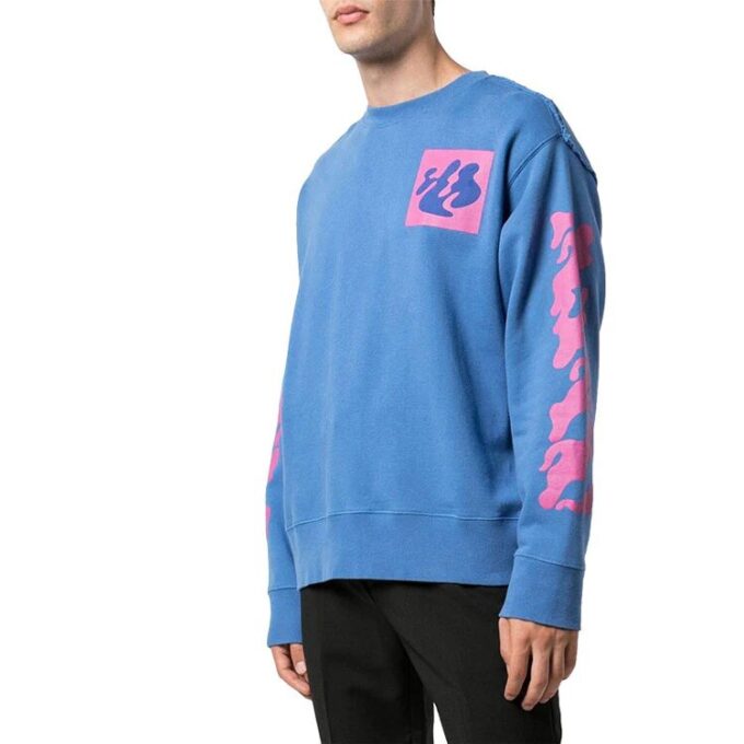 Off-White Camiseta de punto de cuello redondo con estampado abstracto para hombre, azul