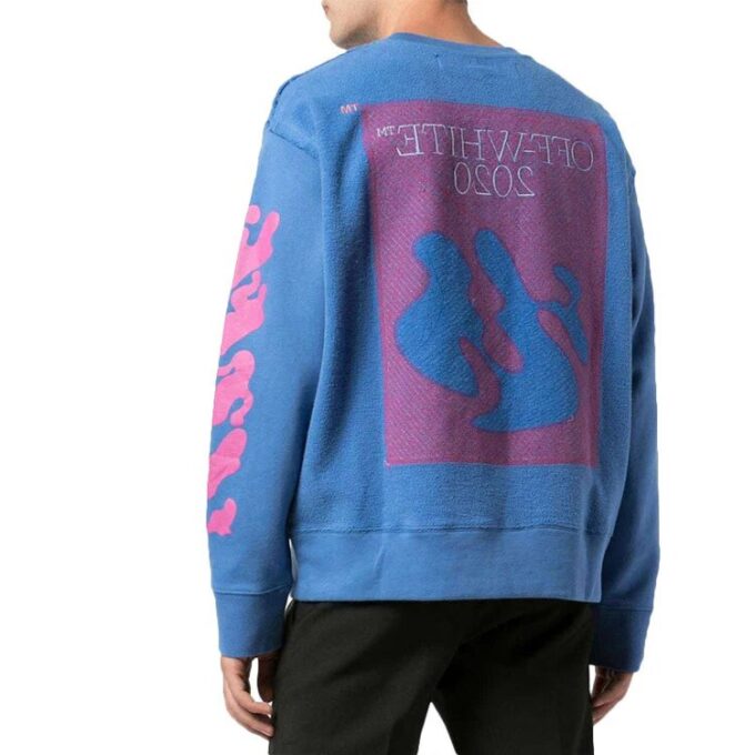 Off-White Camiseta de punto de cuello redondo con estampado abstracto para hombre, azul