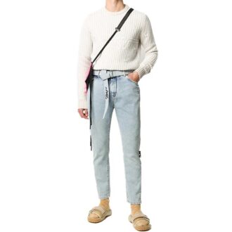 Off-White Camiseta de punto de cuello redondo para hombre, color blanco