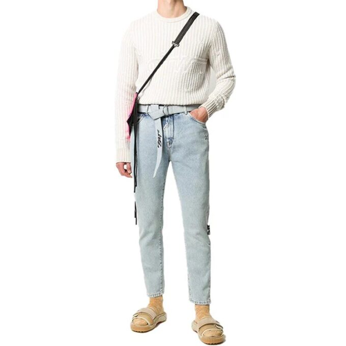Off-White Camiseta de punto de cuello redondo para hombre, color blanco
