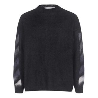 Off-White Camiseta de punto de felpa de cuello redondo para hombre, color negro