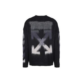 Off-White Camiseta de punto de felpa de cuello redondo para hombre, color negro