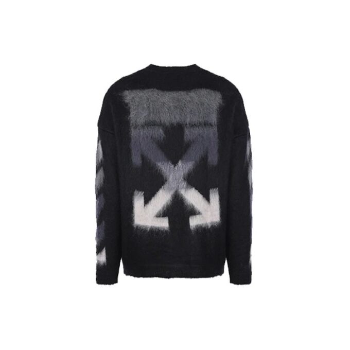Off-White Camiseta de punto de felpa de cuello redondo para hombre, color negro