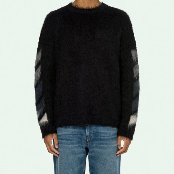Off-White Camiseta de punto de felpa de cuello redondo para hombre, color negro