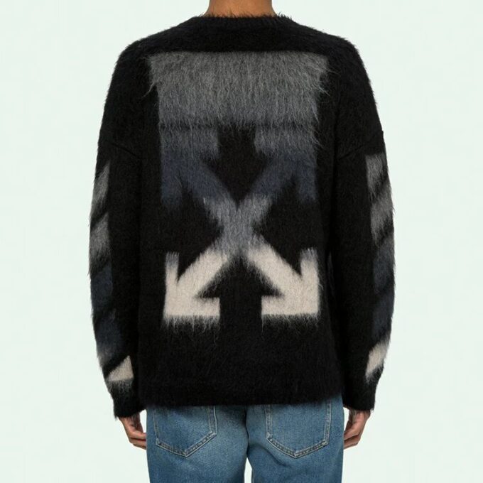 Off-White Camiseta de punto de felpa de cuello redondo para hombre, color negro
