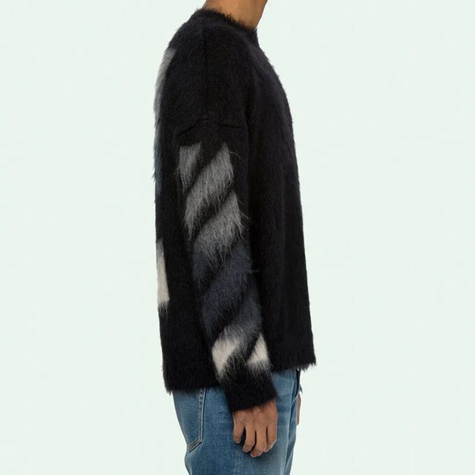 Off-White Camiseta de punto de felpa de cuello redondo para hombre, color negro