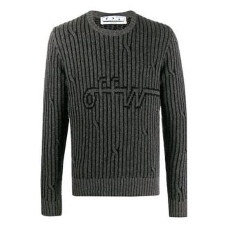 Off-White Camiseta de punto intarsia de manga larga para hombre, gris
