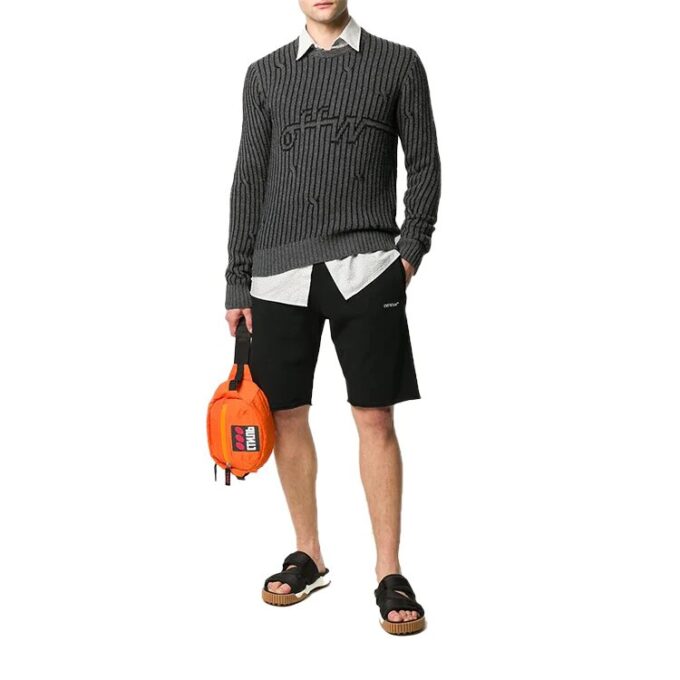 Off-White Camiseta de punto intarsia de manga larga para hombre, gris