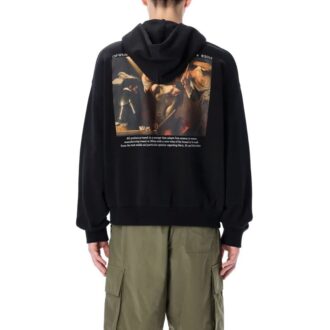 Off-White Camiseta deportiva con capucha de algodón para hombre, negra Off-White Camiseta deportiva con capucha de algodón para hombre, negra