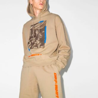 Off-White Camiseta holgada de hombre con estampado de letras, color caqui
