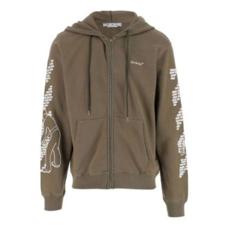 Off-White Chaqueta de hombre FW22 con estampado en las mangas, manga larga, cremallera y corte holgado, verde militar