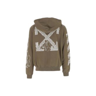 Off-White Chaqueta de hombre FW22 con estampado en las mangas, manga larga, cremallera y corte holgado, verde militar