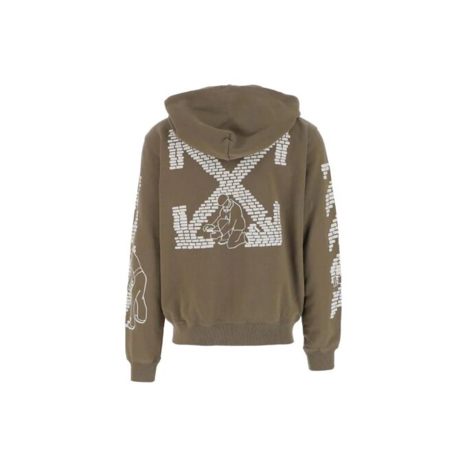 Off-White Chaqueta de hombre FW22 con estampado en las mangas, manga larga, cremallera y corte holgado, verde militar