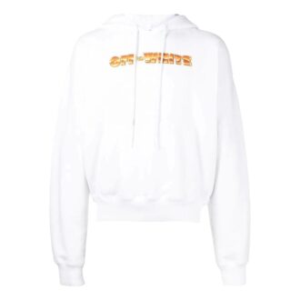 Off-White Hombre Camiseta de manga larga con capucha y cordón, estampado con logotipo, color blanco Off-White Hombre Camiseta de manga larga con capucha y cordón, estampado con logotipo, color blanco