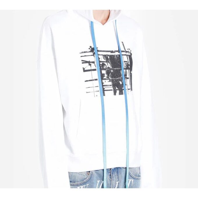 Off-White Hombre Camiseta de manga larga con capucha y logo impreso en forma de flecha, color blanco