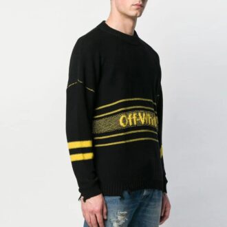 Off-White Hombre con logo, jersey de cuello redondo, negro