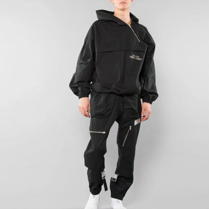 Off-White Hombre Estampado Cremallera Diagonal Corte holgado Negro