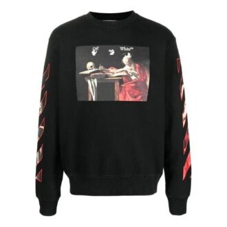 Off-White Hombre Estampado Cuello redondo Manga larga Negro