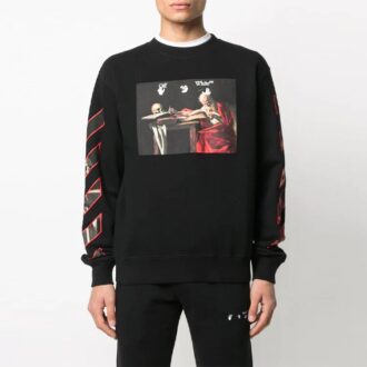 Off-White Hombre Estampado Cuello redondo Manga larga Negro