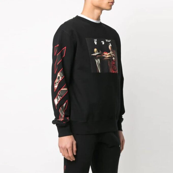 Off-White Hombre Estampado Cuello redondo Manga larga Negro